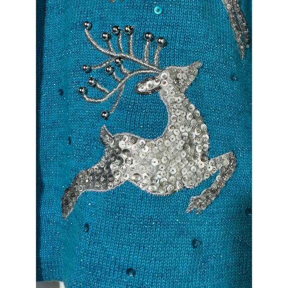 Susan Bristol Holiday Cardigan Vintage Reindeer Embellished Sweater Small - Picture 9 of 12